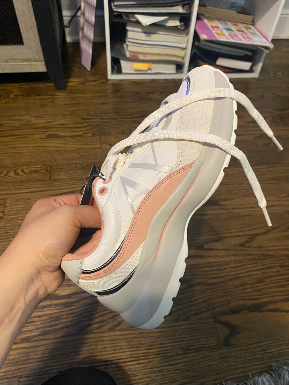 Giorgio Armani White and Pink Platform Sneaker